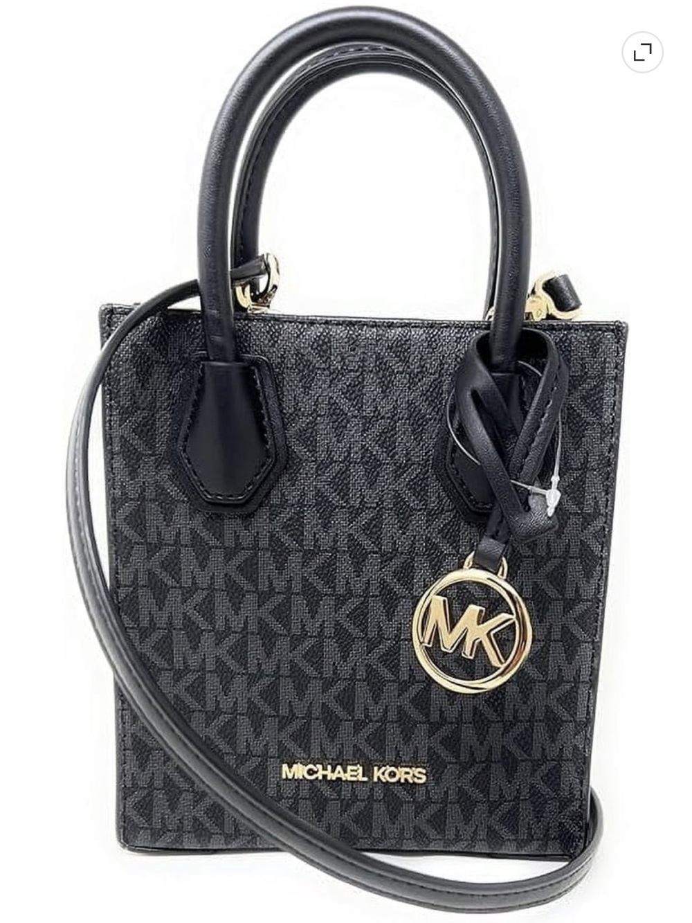 Michael Kors Black MK Signature Mini Tote with Gold Charm